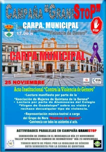 El acto central de la campaña GraniStop contra la violencia de género será en la carpa municipal por las lluvias