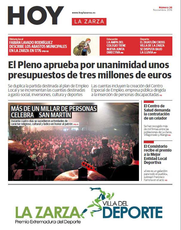 Este miércoles sale el periódico de noviembre