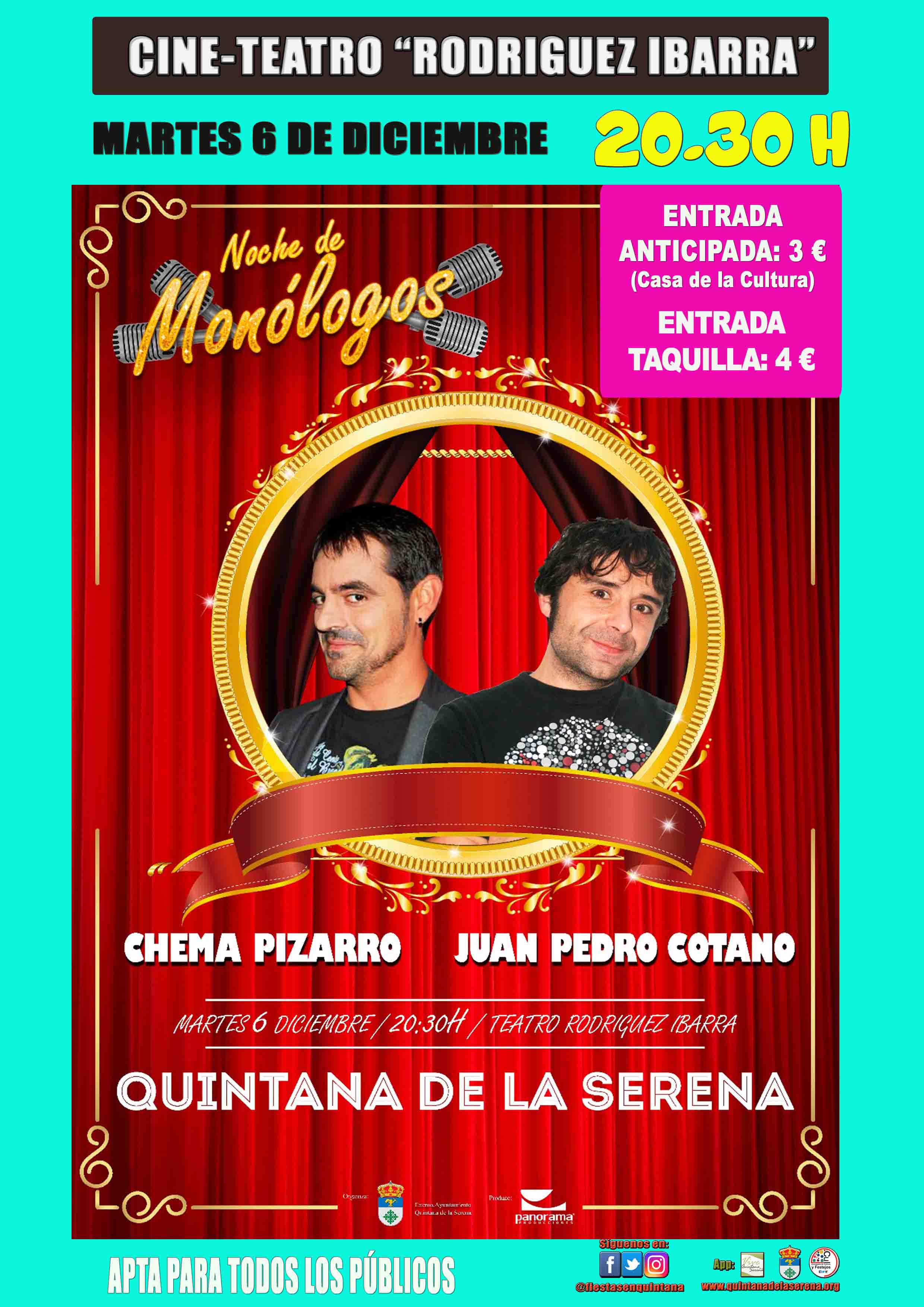 El martes 6 de diciembre noche de monólogos en el cine-teatro Rodríguez Ibarra