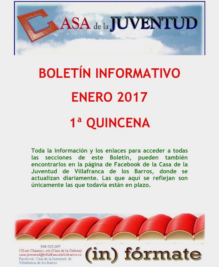 Ya puede consultarse el boletín de la Casa de la Juventud de la primera quincena de enero