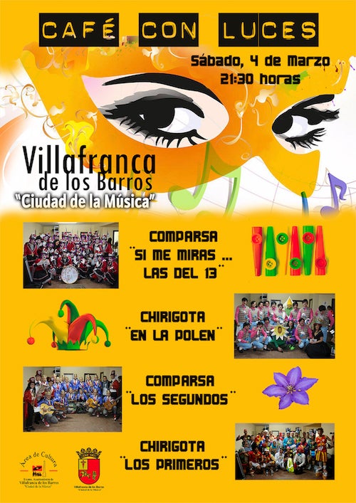 Esta noche actúan 4 agrupaciones de carnaval en un especial 'Café con Luces' en la Casa de la Cultura
