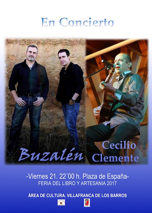 Las actuaciones del grupo hornachego Buzalén y el cantante villafranqués Cecilio Clemente abren esta noche la Feria del Libro