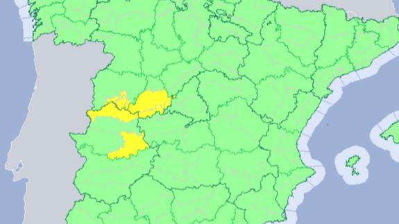 La Aemet activa la alerta amarilla por lluvia y tormenta para Extremadura este miércoles