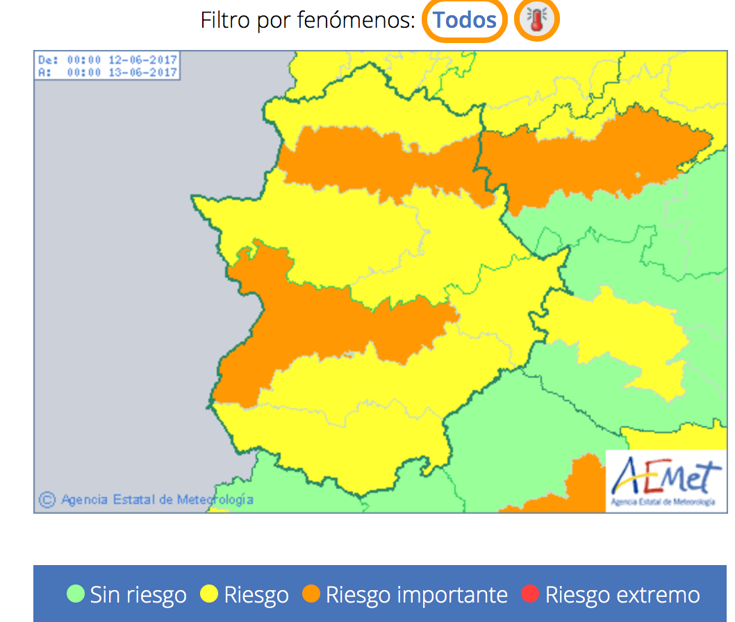 Los avisos por calor se instalan en toda Extremadura con máximas de 40 grados el lunes