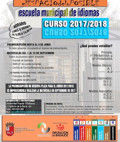 Abierto el plazo de matriculación en la Escuela Municipal de Idiomas en la UP de Villafranca