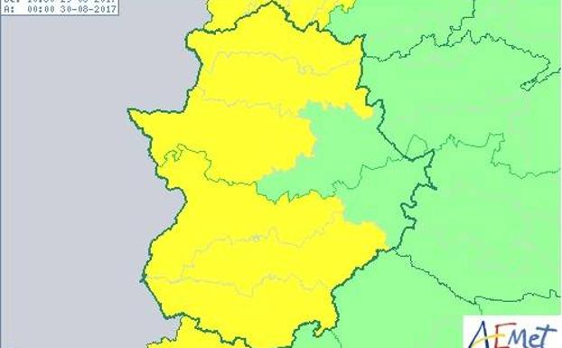 Alerta amarilla por tormentas y lluvias en la mayor parte de Extremadura