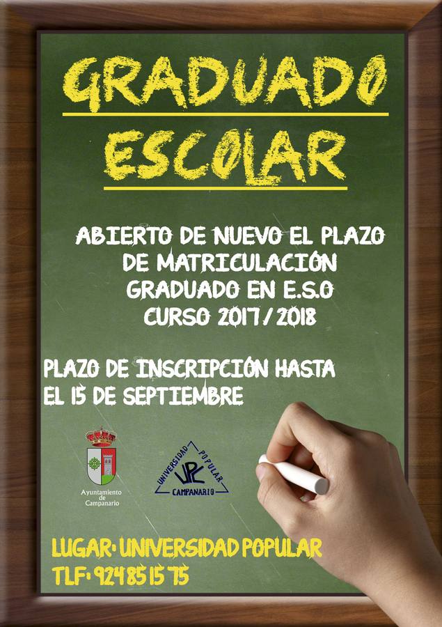 Nuevo plazo de matrícula para la obtención del título de Graduado en ESO