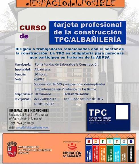 La UPV oferta un curso de TPC especialidad albañilería de tarjeta profesional de la construcción