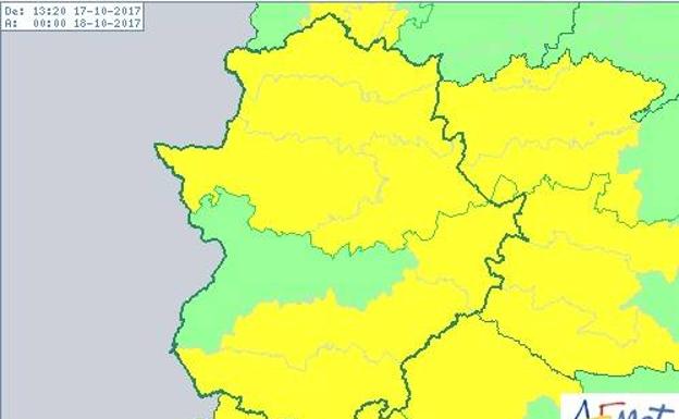 Amplían la alerta amarilla por lluvia en Extremadura hasta mañana miércoles