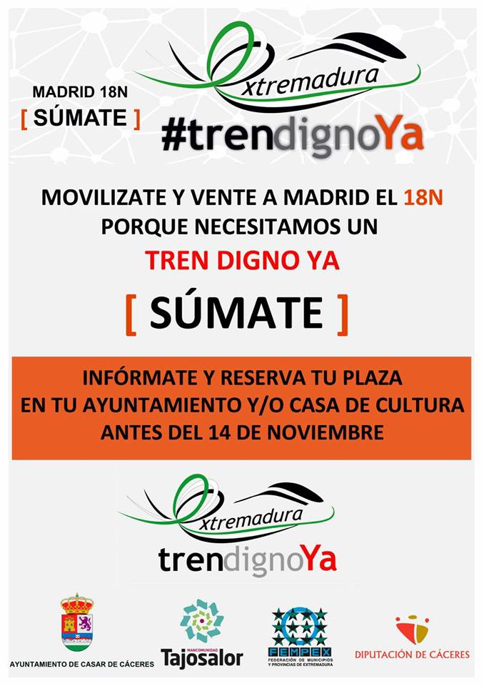 Más de 150 casareños asistirán a la movilización para pedir un tren digno para Extremadura