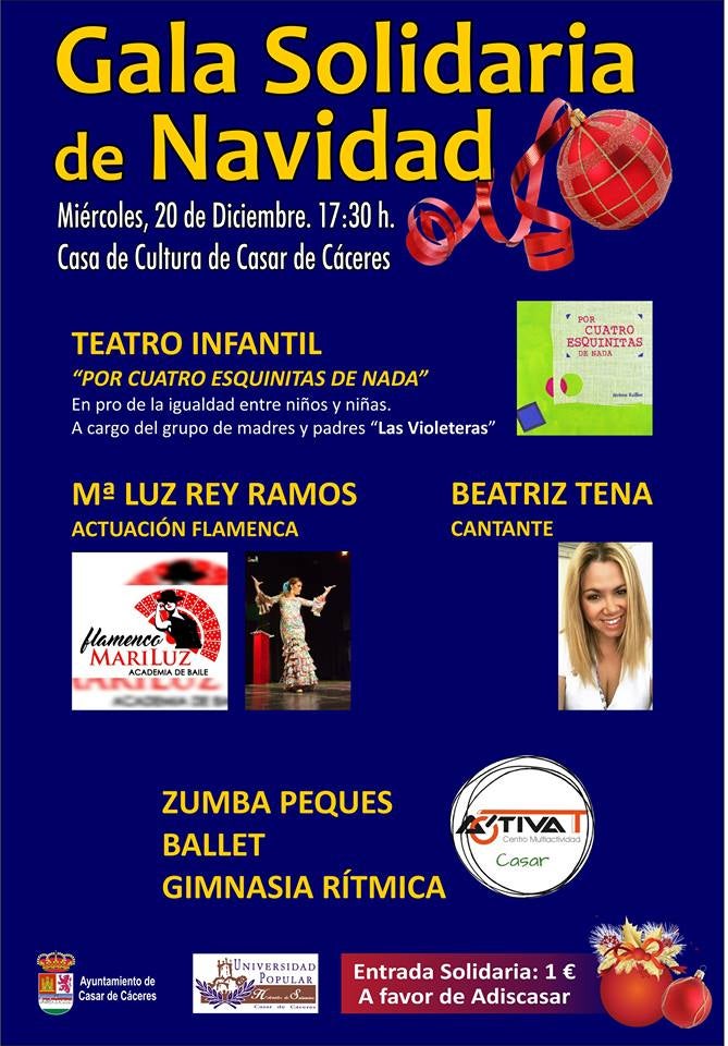 La gala solidaria de la Navidad será esta tarde y contará con varias actuaciones
