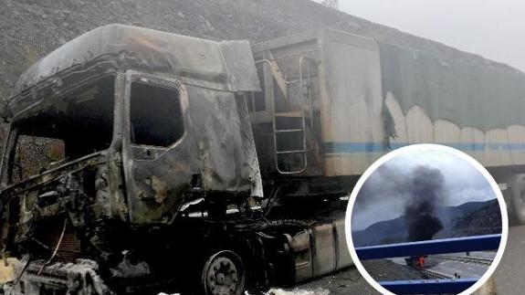 El incendio en la cabina de un camión dificulta la circulación en la A-66 a la altura de Monesterio