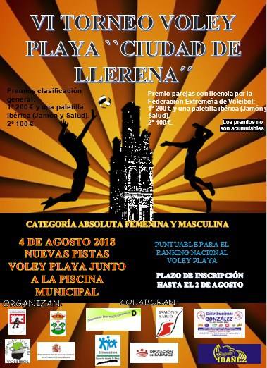 El VI torneo de vóley playa “Ciudad de Llerena” se celebrará el próximo 4 de agosto