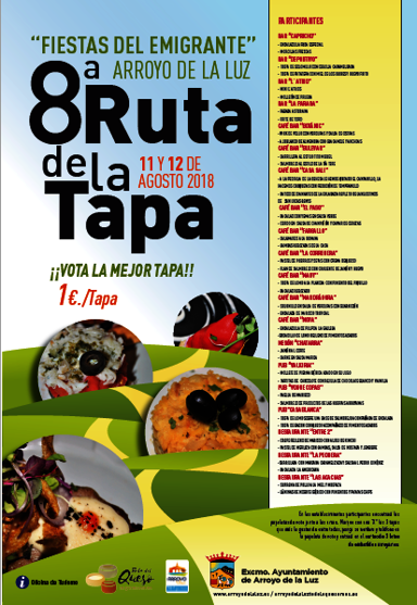 La 8ª edición de la Ruta de la Tapa en Arroyo de la Luz se celebrará los días 11 y 12 de Agosto