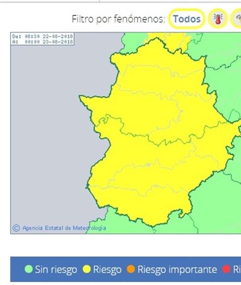 Extremadura se mantiene este martes en alerta por tormentas