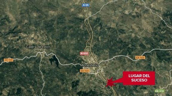 El accidente entre un camión y un turismo dificulta el tráfico en la A-66 cerca de Monesterio
