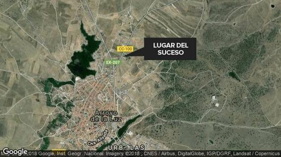 Herida grave tras el choque entre una moto y un coche cerca de Arroyo de la Luz