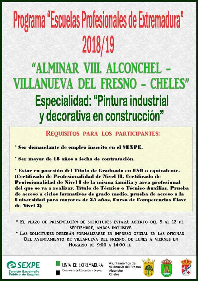 La localidad compartirá con Alconchel y Cheles la Escuela de 'Pintura industrial y decorativa en construcción'