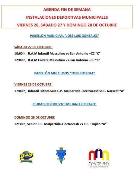 Agenda del fin de semana de las instalaciones deportivas municipales