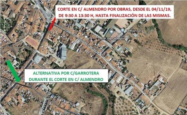 La calle Almendro permanecerá cortada a partir del lunes 4 de noviembre por las obras de Vía Mirador