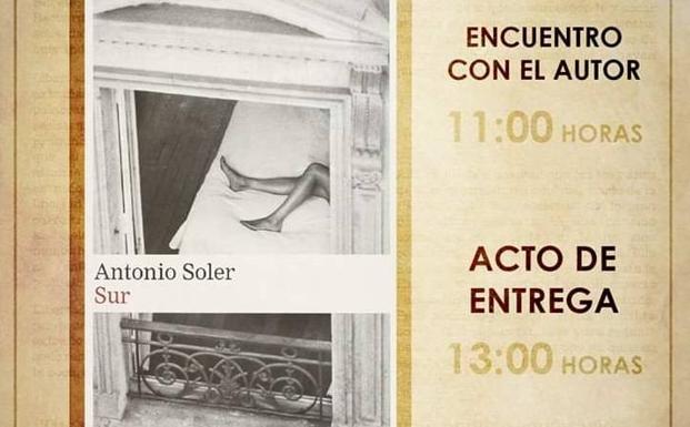 Antonio Soler recogerá este sábado el XIV Premio Dulce Chacón de Narrativa Española por su novela 'Sur'