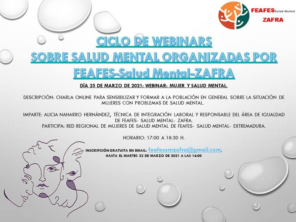 La mujer y la salud mental es el tema principal de una de las conferencias online organizadas por Feafes Zafra