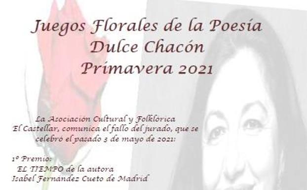 'El tiempo', de la madrileña Isabel Fernández Cueto, gana el primer premio de los Juegos Florales de la Poesía Dulce Chacón Primavera 2021