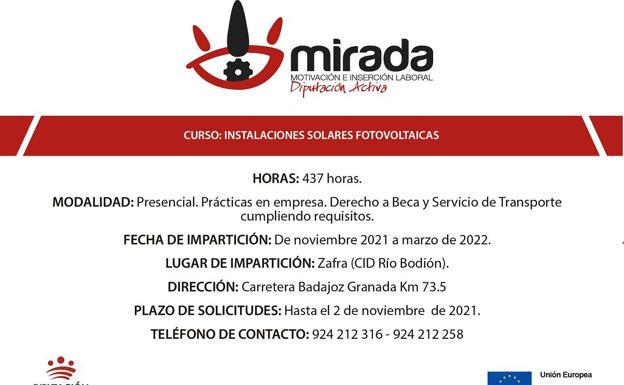 Abierto hasta el 2 de noviembre el plazo de inscripción para el curso de 'Instalaciones solares fotovoltaicas'