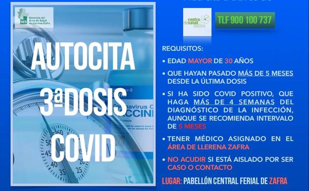 La Gerencia del Área de Salud Llerena-Zafra pone en servicio un sistema de autocita para recibir la dosis covid de refuerzo