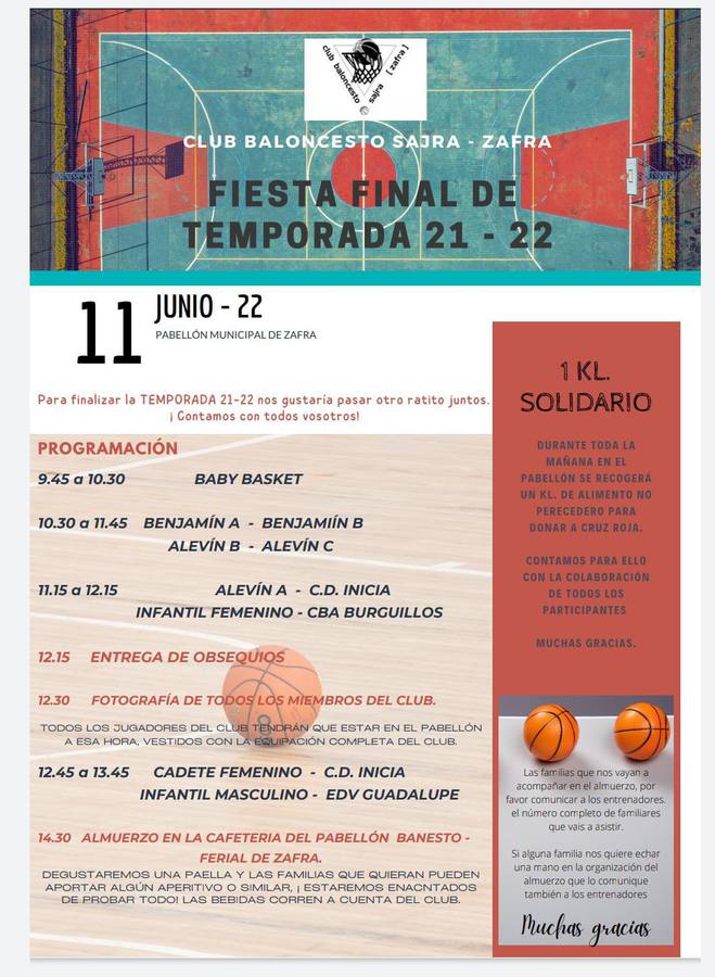 El club de Baloncesto Sajra despide la temporada con una fiesta de convivencia