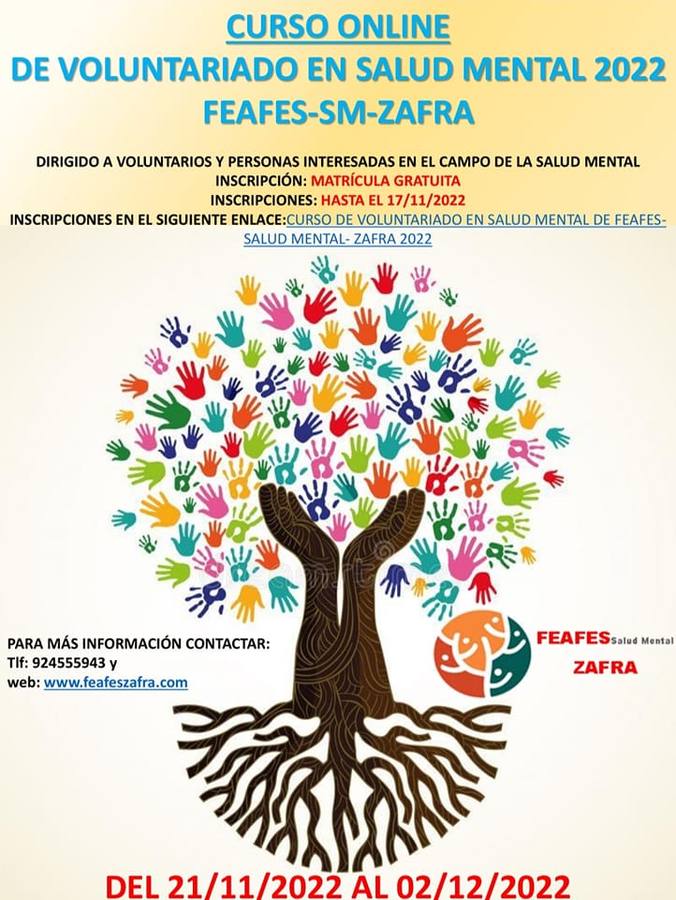 FEAFES Zafra convoca su Curso de Voluntariado en Salud Mental on-line
