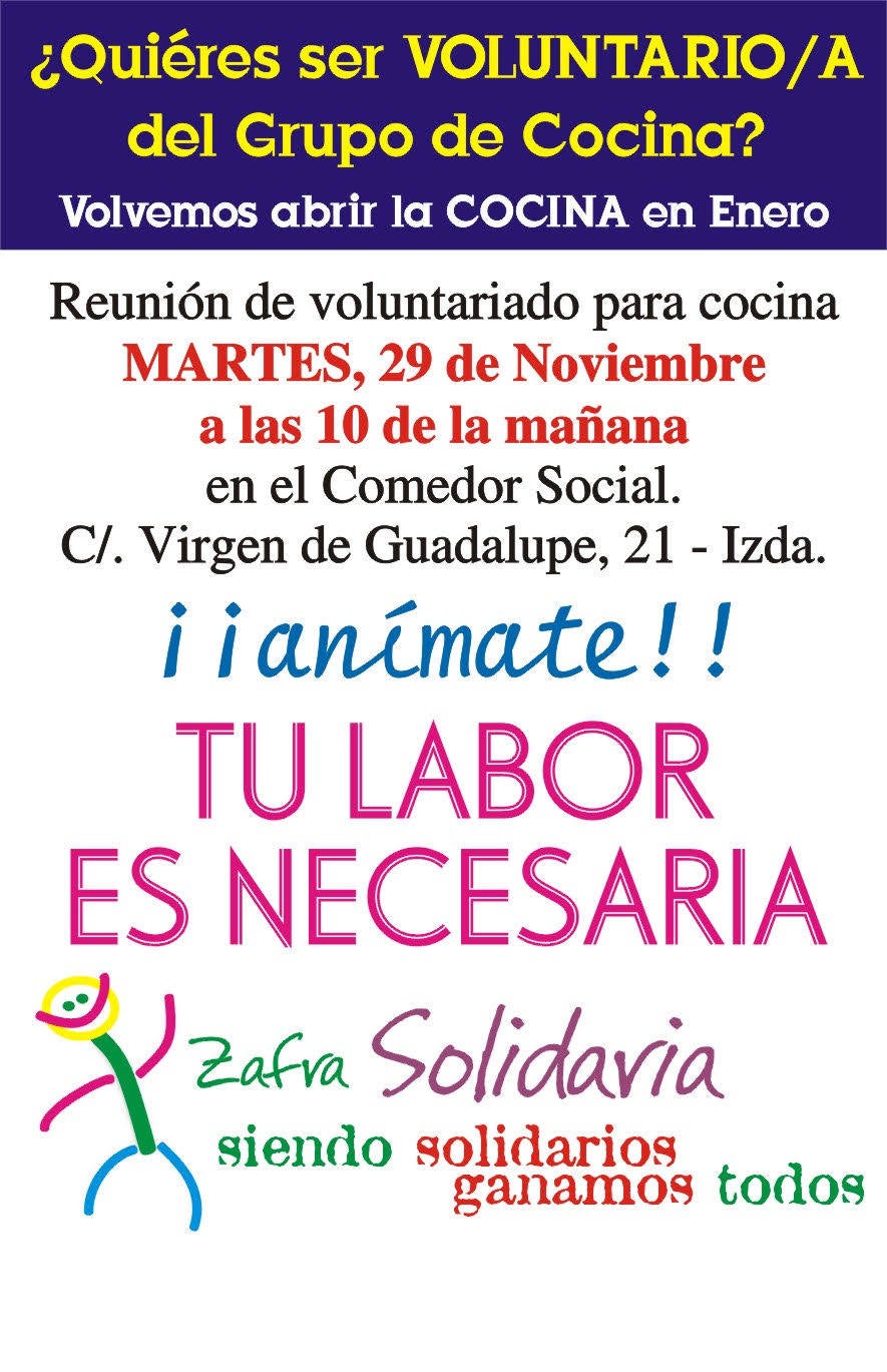 Zafra Solidaria busca voluntarios para su Comedor Social