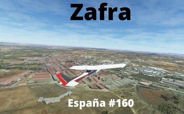 El argentino Joaquín Gelmini sobrevuela Zafra en su viaje por el mundo con un simulador