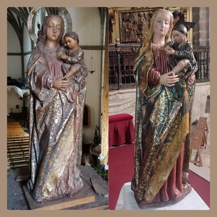 La imagen de Santa María de Candelaria vuelve al templo tras su restauración