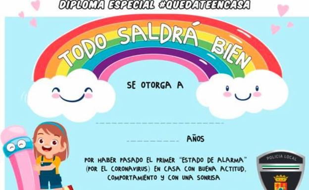 La Policía Local de Zalamea entrega diplomas a los más pequeños para premiar su comportamiento en estos días