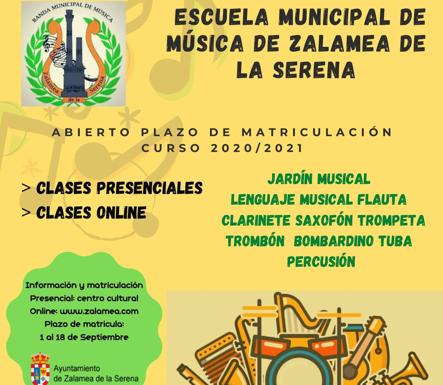 La Escuela y Banda de Música Municipal de la Zalamea abre el plazo de inscripción para el próximo curso 2020/2021