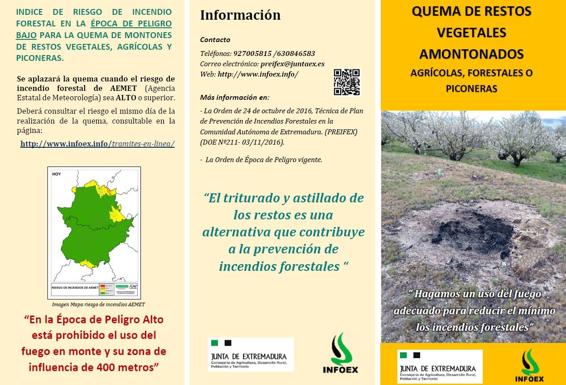 El viernes 16 octubre se abre el periodo para la quema de restos vegetales dentro del término municipal