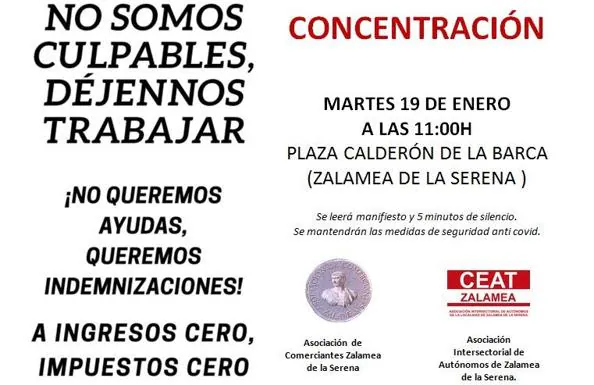 La Asociación de comerciantes y La Asociación intersectorial de autónomos de Zalamea organizan una concentración para el próximo martes