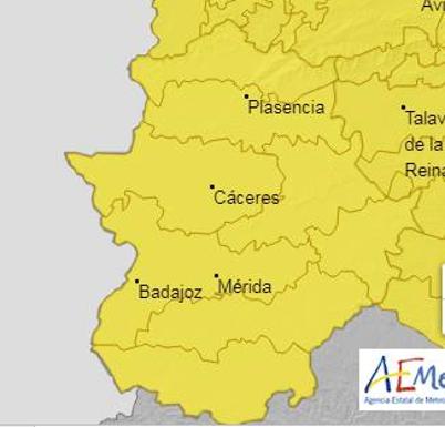 Extremadura estará mañana en alerta amarilla por tormentas con ocasionales granizadas y rachas de vientos fuertes