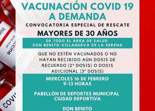 El Área de Salud Don Benito-Villanueva organiza una vacunación masiva para mayores de 30 años